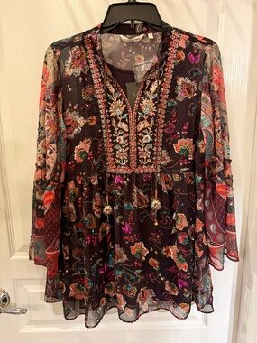 NWT Soft Surroundings Floral Boho Tunic - Black with Multicolor